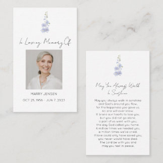 Eenvoudige Delphinium Foto Rouw Gebedskaart Visitekaartje