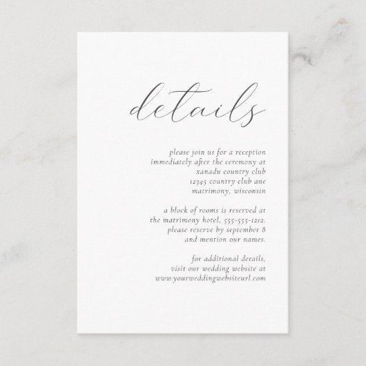 Eenvoudige details van het Elegant grijs bruilofte Informatiekaartje (Voorkant)