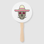 Eenvoudige Dia de Muertos schedel met Pet | Handve Handwaaier (Voorkant)