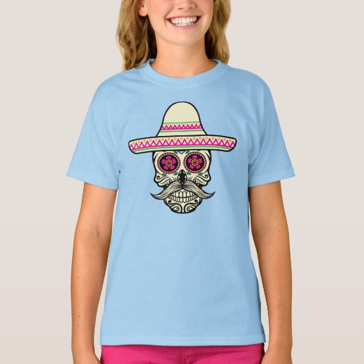 Eenvoudige Dia de Muertos Schedel met Pet Sleeve S T-shirt (Voorkant)