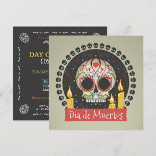 Eenvoudige Dia de Muertos Skull and Candles uitnod Kaart
