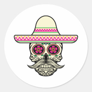 Eenvoudige Dia de Muertos Skull met Pet Sticker