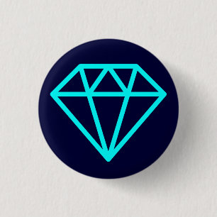 Eenvoudige diamant - Cyaan op de Donkere marine Ronde Button 3,2 Cm