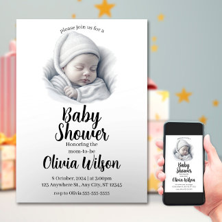 Eenvoudige Digitale Uitnodiging voor Baby Shower