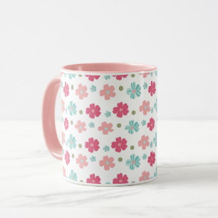 Eenvoudige Ditsy Bloemen in Roze en Turquoise Mok
