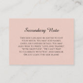 Eenvoudige DIY Custom Weddenschap Blush Pink Informatiekaartje (Achterkant)