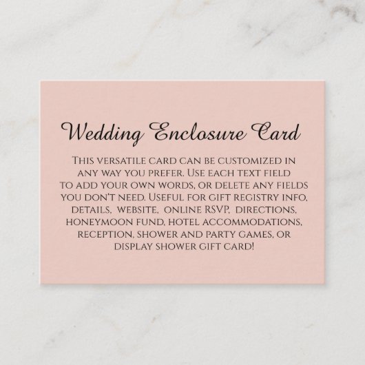 Eenvoudige DIY Custom Weddenschap Blush Pink Informatiekaartje (Voorkant)