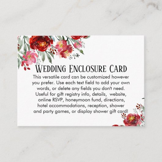 Eenvoudige DIY Custom Weddenschap Red & Roze bloem Informatiekaartje (Voorkant)