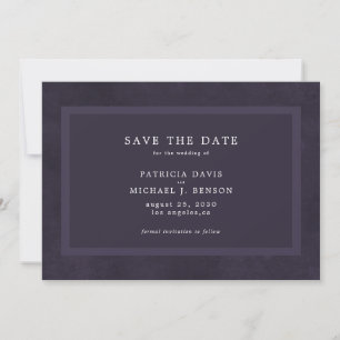 Eenvoudige donkerbruine paarse elegante bruiloft save the date