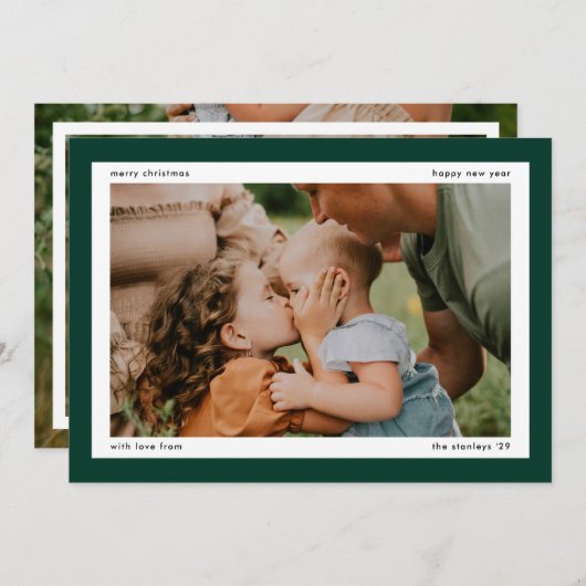 Eenvoudige Donkergroene Vetgedrukte Rand 2 Grote F Feestdagenkaart (Voorkant / Achterkant)