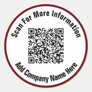 Eenvoudige donkerrode en witte tekst scan QR-code Ronde Sticker
