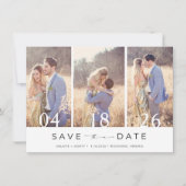 Eenvoudige drie foto-bruiloft bespaart de datum save the date (Voorkant)