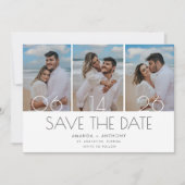 Eenvoudige drie foto strand bruiloft save the date (Voorkant)