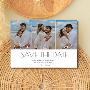 Eenvoudige drie foto strand bruiloft save the date