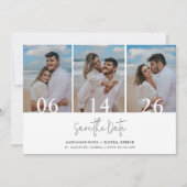 Eenvoudige drie foto strand bruiloft save the date (Voorkant)