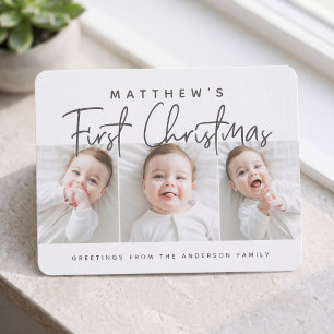 Eenvoudige drie foto's voor baby's eerste kerstmis feestdagenkaart