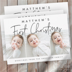 Eenvoudige drie foto's voor baby's eerste kerstmis feestdagenkaart