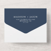 Eenvoudige Duidelijke Marineblauw Monogram QR Code All In One Uitnodiging (Achterkant)