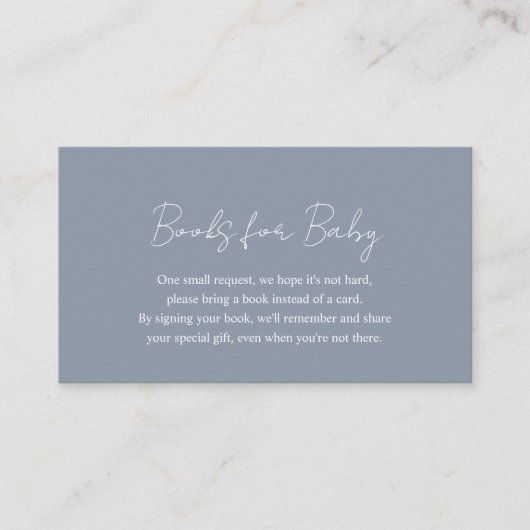 Eenvoudige Dusty Blue Baby shower Books voor Baby Informatiekaartje (Voorkant)