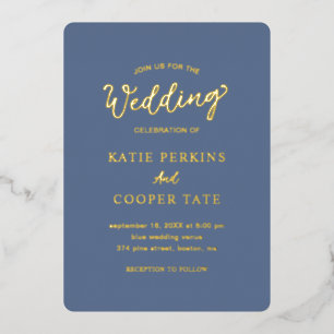 Eenvoudige Dusty Blue Bold Fonts Modern Wedding Folie Uitnodiging