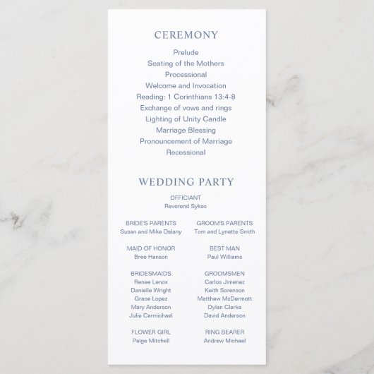 Eenvoudige Dusty Blue Bold Fonts Modern Wedding Programma (Achterkant)