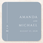 Eenvoudige Dusty Blue Elegant Classic Monogram Wed Vierkante Kartonnen Onderzetter (Voorkant)