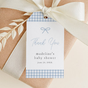 Eenvoudige Dusty Blue Gingham Boys Baby shower gun Cadeaulabel