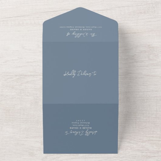 Eenvoudige Dusty Blue Modern Wedding All In One Uitnodiging (Buitenkant)