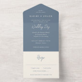 Eenvoudige Dusty Blue Modern Wedding All In One Uitnodiging (Binnen)