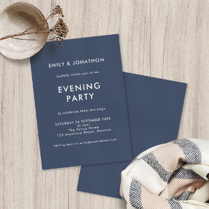 Eenvoudige 'Dusty Navy Blue Wedding Evening' Kaart