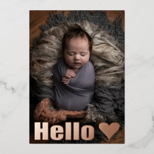 Eenvoudige echte Roos gouden foto Baby aankondigin Folie Uitnodiging