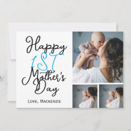 Eenvoudige eerste Moederdag Drie Foto Collage Feestdagenkaart