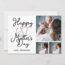 Eenvoudige eerste Moederdag Drie Foto Collage Feestdagenkaart