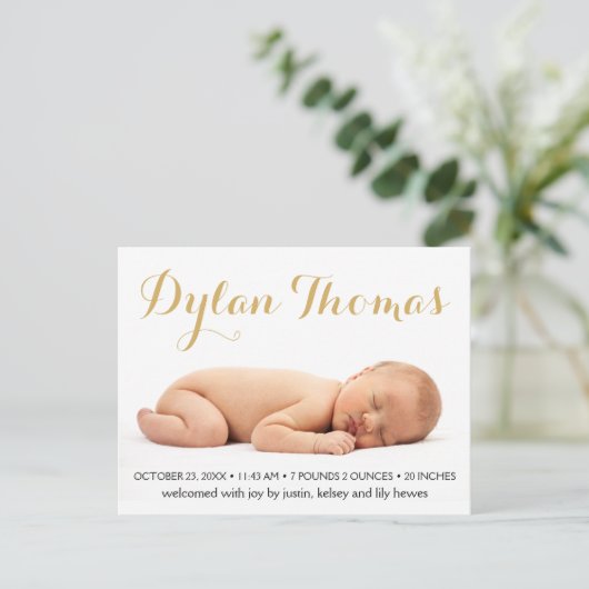 Eenvoudige Elegance Aangepaste Fotogeboorte Aankon Aankondigingskaart (Staand voorkant)