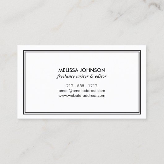 Eenvoudige Elegance Art Deco Stijl Wit/Zwart Visitekaartje (Achterkant)