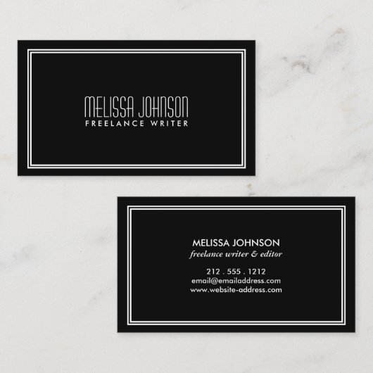 Eenvoudige Elegance Art Deco Stijl Zwart/Wit Visitekaartje (Voorkant / Achterkant)