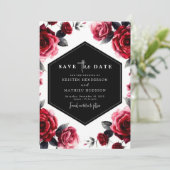 Eenvoudige Elegance Crimson Red Wedding Save The Date (Staand voorkant)