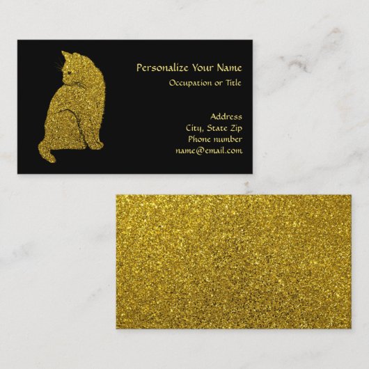 Eenvoudige Elegance Gold Cat Visitekaartje (Voorkant / Achterkant)