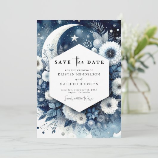 Eenvoudige Elegance Maanverlichte bruiloft Save The Date (Staand voorkant)