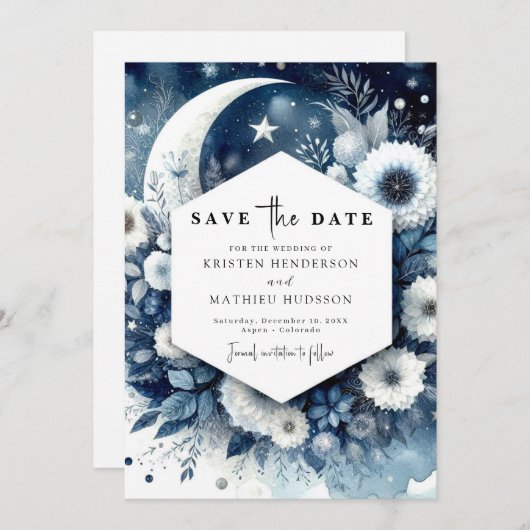 Eenvoudige Elegance Maanverlichte bruiloft Save The Date (Voorkant / Achterkant)