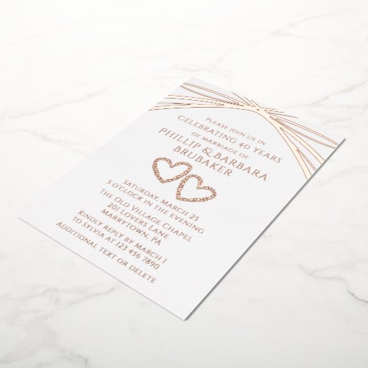 Eenvoudige Elegant Arch 40e bruiloft Jubileum Part Folie Uitnodiging (Gedraaid)