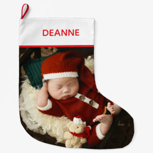 Eenvoudige Elegant Baby's Eerste Kerstmis 1 Foto Grote Kerstsok