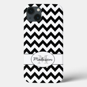 Eenvoudige Elegant Black en white Chevron Monogram iPhone 13 Hoesje