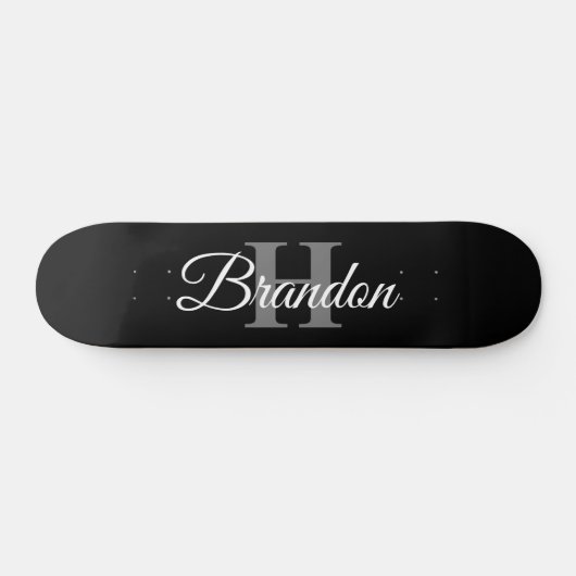 Eenvoudige Elegant Black White Monogram aangepaste Skateboard (Horizontaal)