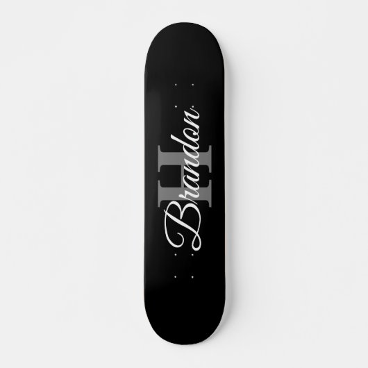 Eenvoudige Elegant Black White Monogram aangepaste Skateboard (Voorkant)