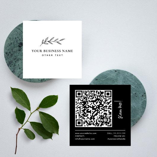 Eenvoudige Elegant Botanische QR Custom Business Vierkante Visitekaartje