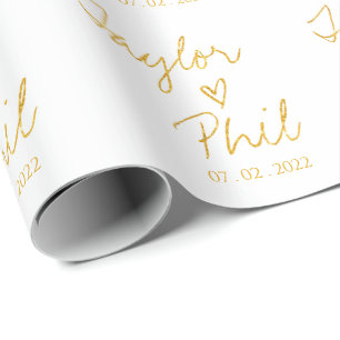 Eenvoudige Elegant Bride & Groom Names Wedding Wra Cadeaupapier
