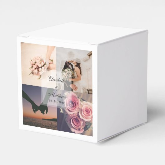 Eenvoudige Elegant Bride & Groom Photo Collage Wed Bedankdoosjes (Voorkant Zijde)