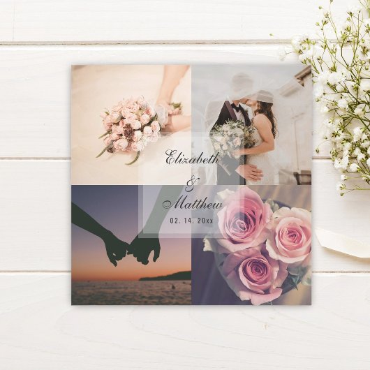 Eenvoudige Elegant Bride & Groom Photo Collage Wed Magnetische Uitnodiging