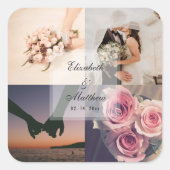 Eenvoudige Elegant Bride & Groom Photo Collage Wed Vierkante Sticker (Voorkant)